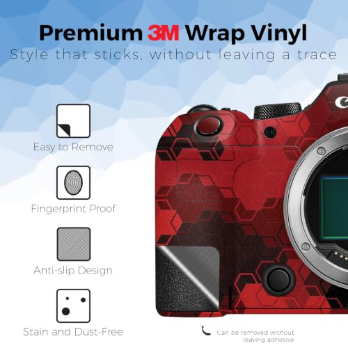 Image of Camera Skin Compatible with Canon EOS R6 Mark III (2025) - Red Hexa Camo - Premium 3M Vinyl Protective Wrap Decal Cover - Easy to Apply | Crafted in the USA by MightySkins