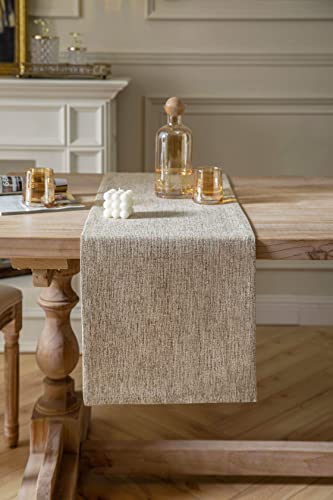 Zeemart Burlap Style Farmhouse Table Runners 36 Inches Long, Beige Rustic Woven Dining Table Runner For Everyday Use, 14X36 Inches, Oatmeal Beige #TOP1