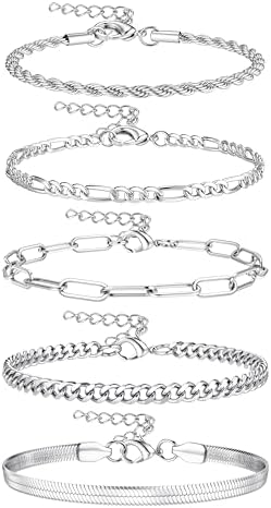 JeweBella – Lot De 5 Bracelets Jonc Pour Femme En Acier Inoxydable 316L, Poli Argenté Ou Doré, Largeur 3 Mm – Empilables, Cadeau élégant