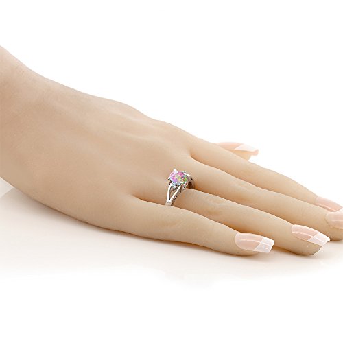 Gemstone Birthstone and White Topaz 3-Stone Engagement Ring for Women in 925 Sterling Silver | Oval 8X6MM and Round 2MM | Elegant Three-Stone Wedding Anniversary Promise Ring | Sizes 5-93