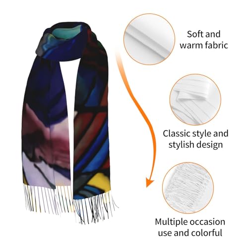 Kandinsky - 293 Oversized Scarf Shawl Wrap (77x27 Inch) - Winter Lightweight Fluffy Print & Solid Dual Design, All-Season Unisex Accessory​3