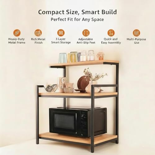 Image of TEKAVO Engineered Wood Multi-Purpose Rack for Microwave | OTG | Oven | Kitchen Organizer | Mile Oak | 60L x 40W x 70H CM