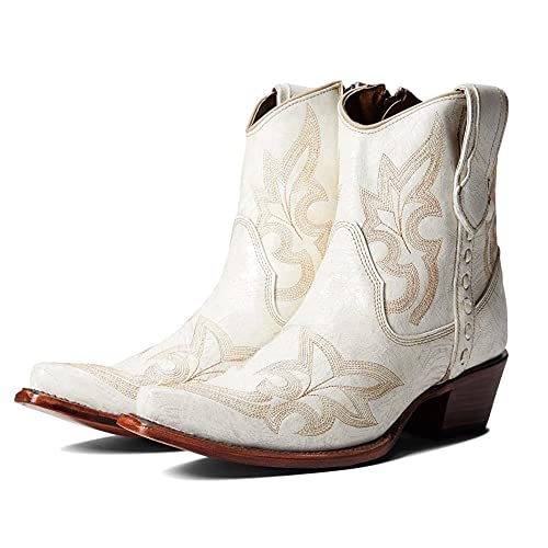 Corral Boots Women's Embroidery & Zipper Ankle Boots | Snip Toe Low Heel Cowhide Leather Western Cowboy Boots for Women, Pearl, Size: 07, Width: M - image 2