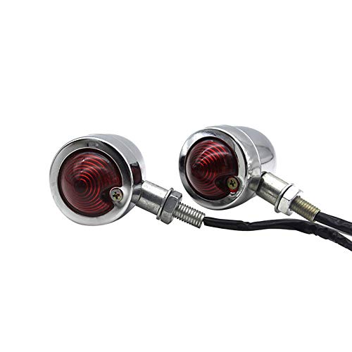 WOVELOT 1 Pair Motorcycle Chrome-Bullet Turn Signals Indicator Light For Harley Kawasaki Cruiser Chopper Cafe Racer Red