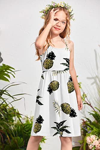 Arshiner Girls Sleeveless Casual Floral Pattern Beach Dress Pineapple White 9-10Y #TOP20