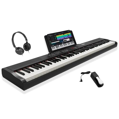 STRICH Piano digital de 88 teclas, teclado eléctrico de tamaño completo con teclas sensibles semipesadas, juego de piano eléctrico portátil para principiantes, paquete con pedal de sostenimiento