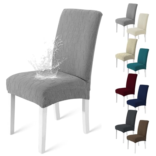 MAXIJIN Water-Repellent Dining Chair Covers Set of 4 Elastic Kitchen Living Chair Cover Comfortable Soft Chair Slipcovers Anti-Scratch and Resistant Washable Removable (Light Grey Pack of 4)