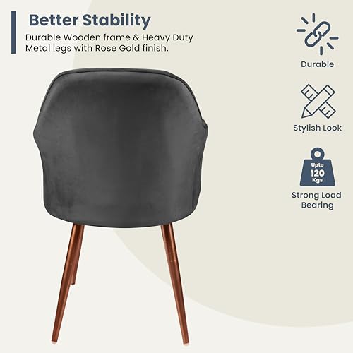 Image of Vergo Plush Velvet Dining Chair, Cushion Seat, Wooden Frame, Metal Legs, Premium Accent Chair for Living Room, Bedroom, Dining Room, Cafe & Restaurant (Black)