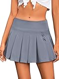 MakeMeChic Women's Pleated Mini Skirts Bow Knot Drop Waist Y2K Skater Uniform Skirt Grey L