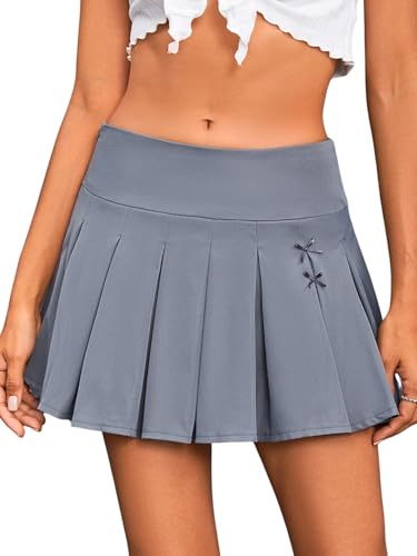 MakeMeChic Women's Pleated Mini Skirts Low Waist Uniform A Line