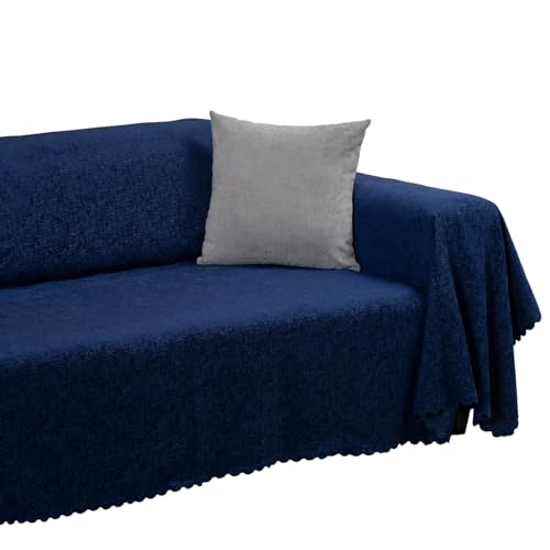 Premium Koltuk Örtüsü 175x350 Xlarge Gramajlı Jakarlı Şönil Lacivert | Kanepe Örtüsü | Kaymaz