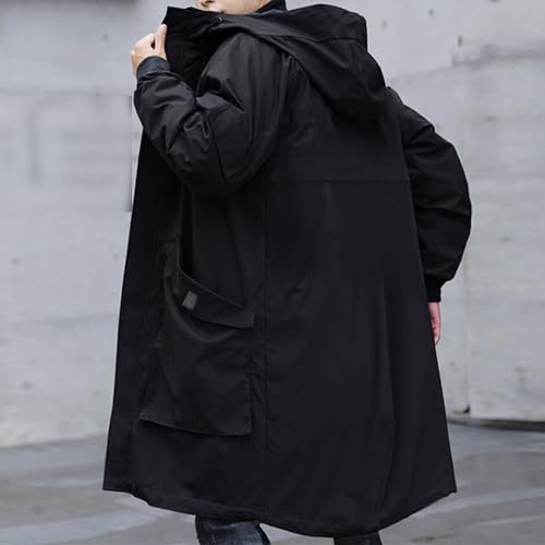 Men's Lightweight Hooded Windbreaker Trench Coat Fashion Casual Windproof Overcoat Spring Fall Mid Long Jacket2