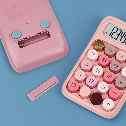 Image of CBK KARUIDA Transparent Desk Calculator with Pastel Mechanical Buttons with 10 Digit Display, Anti-Slip Base Handheld Ergonomic Keyboard Basic Small Calculator for Home, School, Office