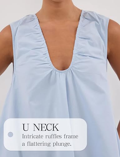 Image of Women's Summer Babydoll Dress Scoop Neck Bubble Mini Dress with Pockets Sleeveless Flowy Tank Preppy Dresses Party