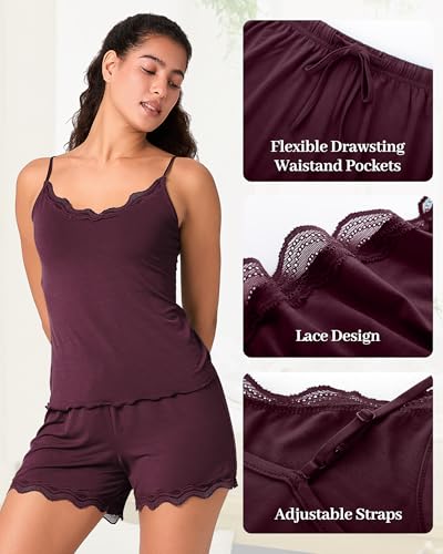 Image of BAMBOO COOL Women's Pajama Sets Lace Trim PJ Set with Shorts Sexy Ruffles Sleepwear for Women