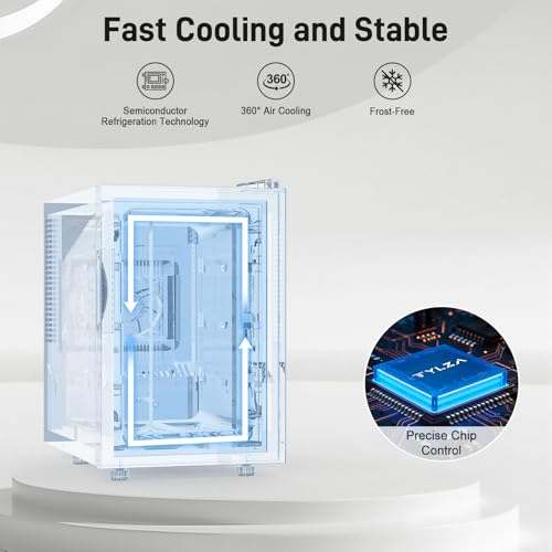 Image of Tylza 8 Bottles Wine Fridge, Wine Cellar with Low-E Tempered Glass Door, LED Touchscreen, Lock, Frost Free, No Vibration, Wine Cooler Refrigerator for Red, White, Champagne or Sparkling Wine, Black