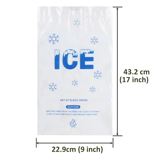 Image of 100 PACK 5 lb. Plastic Drawstring Ice Bags 9 x 17 Inch Heavy-Duty