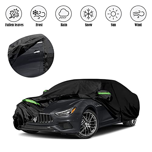 Image of Waterproof Car Covers Replace for 2013-2025 Maserati Ghibli, 6 Layers All Weather Custom-fit Car Cover with Zipper Door & Windproof Bands for Snow Rain Dust Hail Protection (Ghibli)