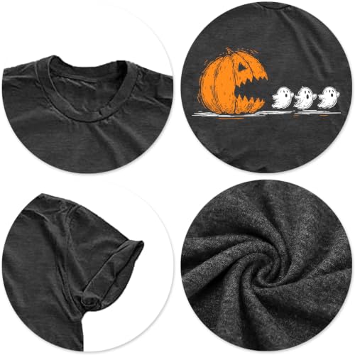 Image of Halloween Shirts for Women: Pumpkin Ghost Graphic Tee Shirts Funny Holiday Short Sleeve Tops