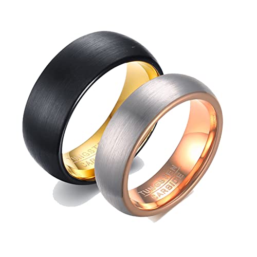 Bague en tungstène brossé duo d'anneaux courbes durables