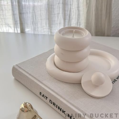 Image of Minimalist Stacked Jar Scented Candle with Lid & Tray - Aesthetic Decorative Aroma Candle for Home Decor, Bedroom, Living Room, Relaxation & Gifting (White)