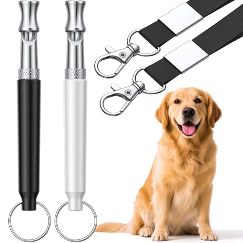 JUKORUIK Dog Whistle, Dog Training Whistle to Stop Barking Neighbor's Dog, 2 Pack Adjustable Ultrasonic Silent Dog Recall Training Whistles with Lanyard, Professional Dog Whistle for All Dogs