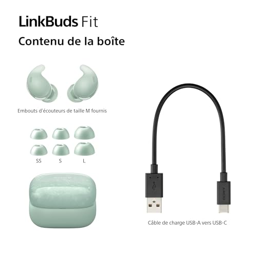 Sony LinkBuds Fit - Ecouteurs Bluetooth sans Fil à réduction de Bruit - Confortables, IPX4, Hi-Res Audio, Mode Ambient Sound, 21h d'autonomie, Connexion multipoint, iOS et Android - Vert