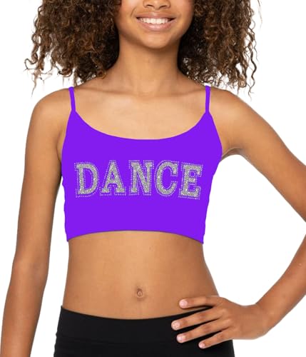 Girls Bra Camisole w/Dance Embellishment – Crop Top Bra Cami for Girls Dance Gym (One Size Ages 10-14)