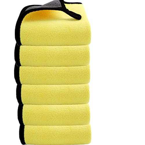 Image of Auto Hub 400 GSM, Microfiber Double Layered Cloth 30x40 Cms 6 Piece (Yellow) Cloth Set, Extra Thick Microfiber Cleaning Cloths Perfect for Bike, Auto, Cars Both Interior and Exterior.