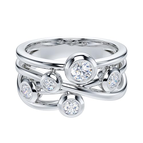 THELANDA Genuine Moissanite Sterling Silver Bubble Cocktail Split Interlaced Vine Shank Fashion Anniversary Promise Ring Wedding Band (5)