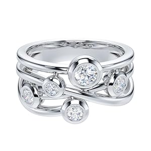 THELANDA Genuine Moissanite or Simulated Diamond Bubble Cocktail Split Interlaced Vine Shank Fashion Anniversary Promise Ring Wedding Band