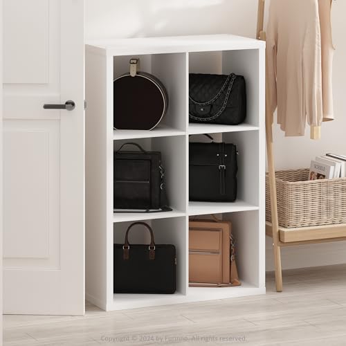 Furinno Cubic Open Back Multipurpose Clothing & Closet Storage Organizer Shelf, 6-Cube, White