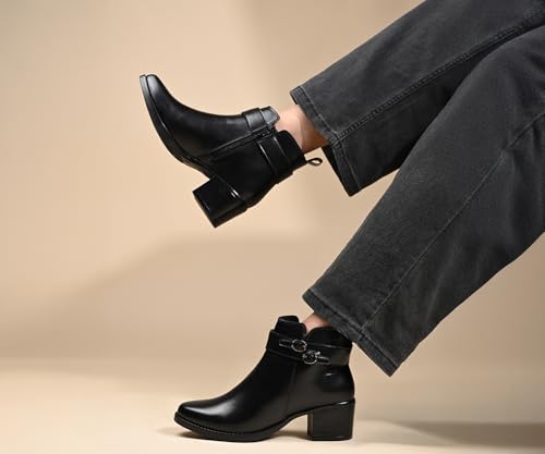 Image of LOUIS STITCH Women's Mid-Top Ankle Boots | Elegant Buckle Chelsea Boots with Zipper| Slip-On Boots for Women | Boot for Casual Outings| LSLD-CLBT