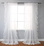 Seibeh Tex Solid Sheer Voile Ruffled Window Curtains Edge Rod Pocket Set of 2 Panels for Bedroom Liv