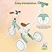 Bautia Kids Tricycle for Toddlers 1-3 with Push Handle, 5 in 1 Baby Balance Bike Toy for 1-4 Years Old Boys Girls Gift with Removable Pedals, Mint (No Parent Steering Version)