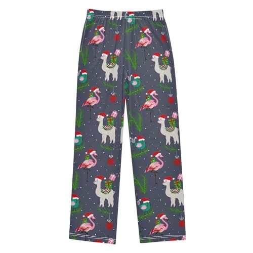 Christmas Llama Bird Boys Long Pants Soft Trousers Elastic Waist Kids Lounge Bottoms with Pockets S-XL