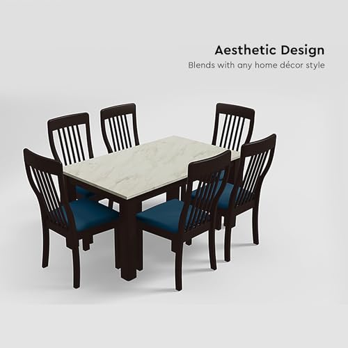 Image of Godrej Interio Allure 6-Seater Rubber Wood Rectangular Dining Table (1-Year Warranty, Brownish Black)