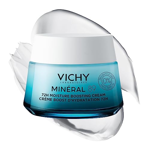 Vichy Moisture Boosting Fragrance Free Face Cream, Long-Lasting 72-Hour Hydration, For All Skin Types, With Minerals, Hyaluronic Acid, Vitamins and Squalane, Minéral 89, 50 ml