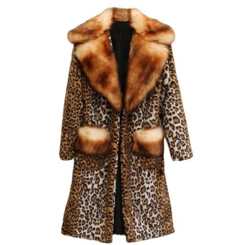 Women's Long Thick Leopard Faux Fur Coat Overcoat Jacket Outwear Sweater With Fur Pockets