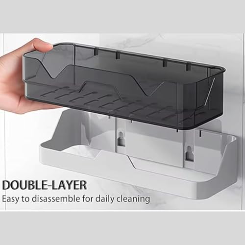 Image of TASMAX Bathroom Wall Shelf, Self-Adhesive, 2 Shelves, Premium Plastic Soap Holder