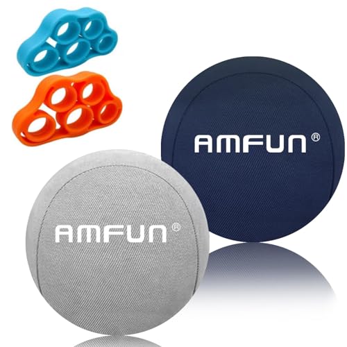 AMFUN Pelota Antiestres, 2 Piezas Pelota de Agarre, Pelota Rehabilitacion, con 2 Estirar Los Dedospara Ejercicios De Manos Antiestres Rehabilitación Física  Negro/Gris (5.5 * 5.5CM)