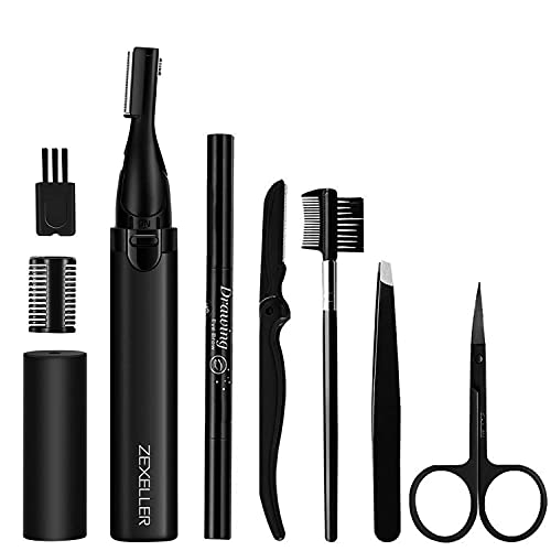 Zexeller 9 in 1 Eyebrow Trimmer Precision Razor Electric Facial Hair Remover Facial Hair Electric Epilator Kit… (Black)