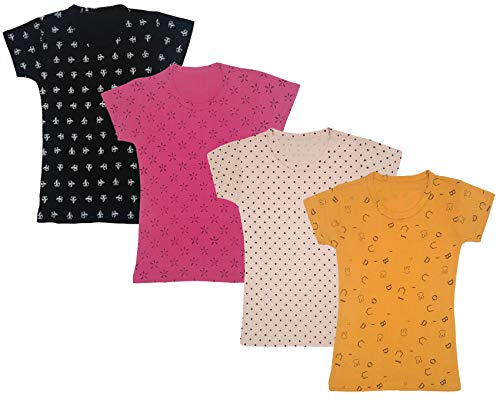 Image of indi weaves Girls Half Sleeve Cotton Printed T-Shirts Pack of 4