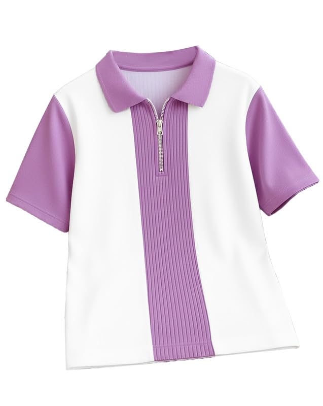 Image of AUSK Men's Textured Vertical Striped Knit Polo T-Shirt | Half Sleeve Zipper Neck Self-Design Casual Tee | Mens Tshirts