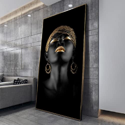 Art moderne femme noire africaine : toile murale de 60x80 cm sans cadre pour decoration de salon