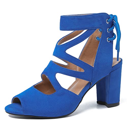 Image of fereshte Women's Lace-Up Gladiator Sandals, Block Heel Open Toe Strappy Shoes