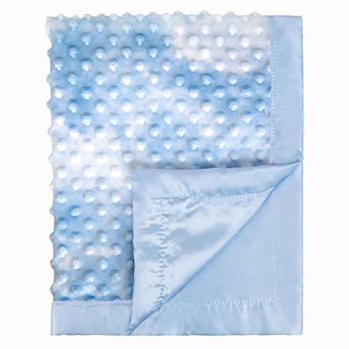 Image of Silky Satin Baby Blanket for Boys Unique Tie Dye Minky Fabric with Soft Luxury Silk Silky Backing Toddle Blanket for Nursery Crib Travel Decoration Baby Blue 30 x 40 Inch