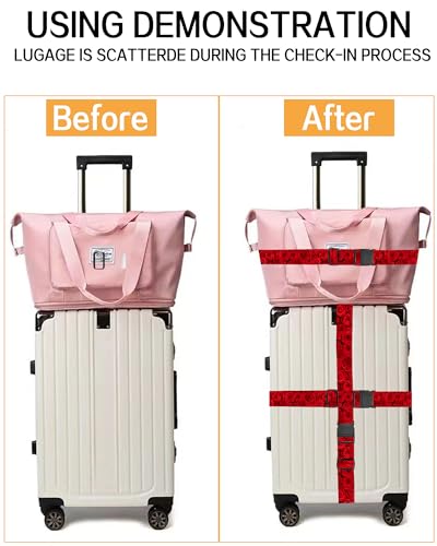 Image of Luggage Straps for Suitcases, Adjustable Travel Belt, Durable Wide Luggage Strap, Cute Suitcase Strap Identifiers with Buckle, Bag Straps for Luggage, Red Beautiful Roses