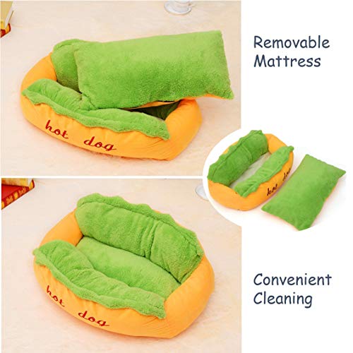 PAPIEEED Hotdog Haustier-Hundebett, warmes Hundehütte, Katzennest, waschbar, abnehmbares Katzensofa