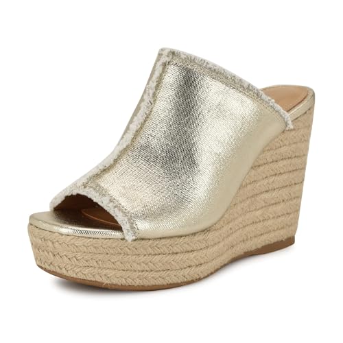 Nine West Sandalias de cuña Baja para mujer, Oro 710, 42 EU